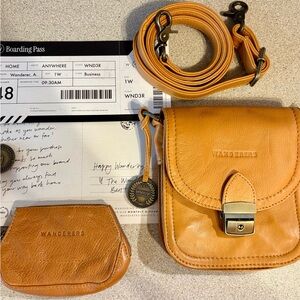 Wanderers Tan Leather Crossbody Bag and Coin Pouch